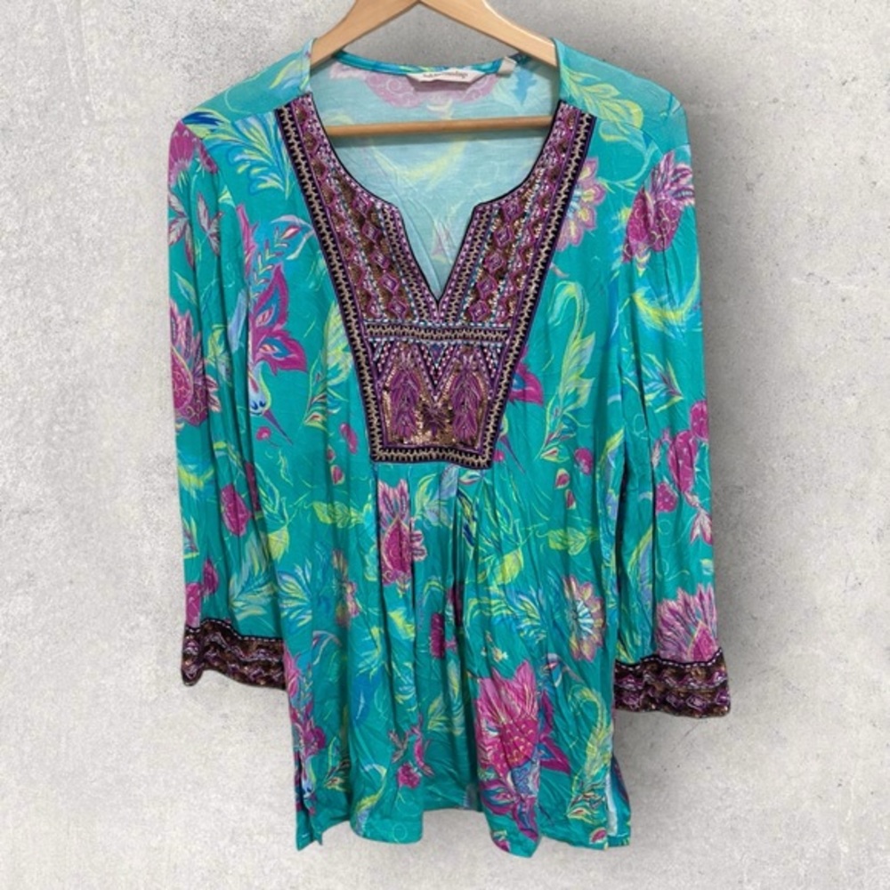 Soft surroundings maddalena embroidered sequin tunic in aqua